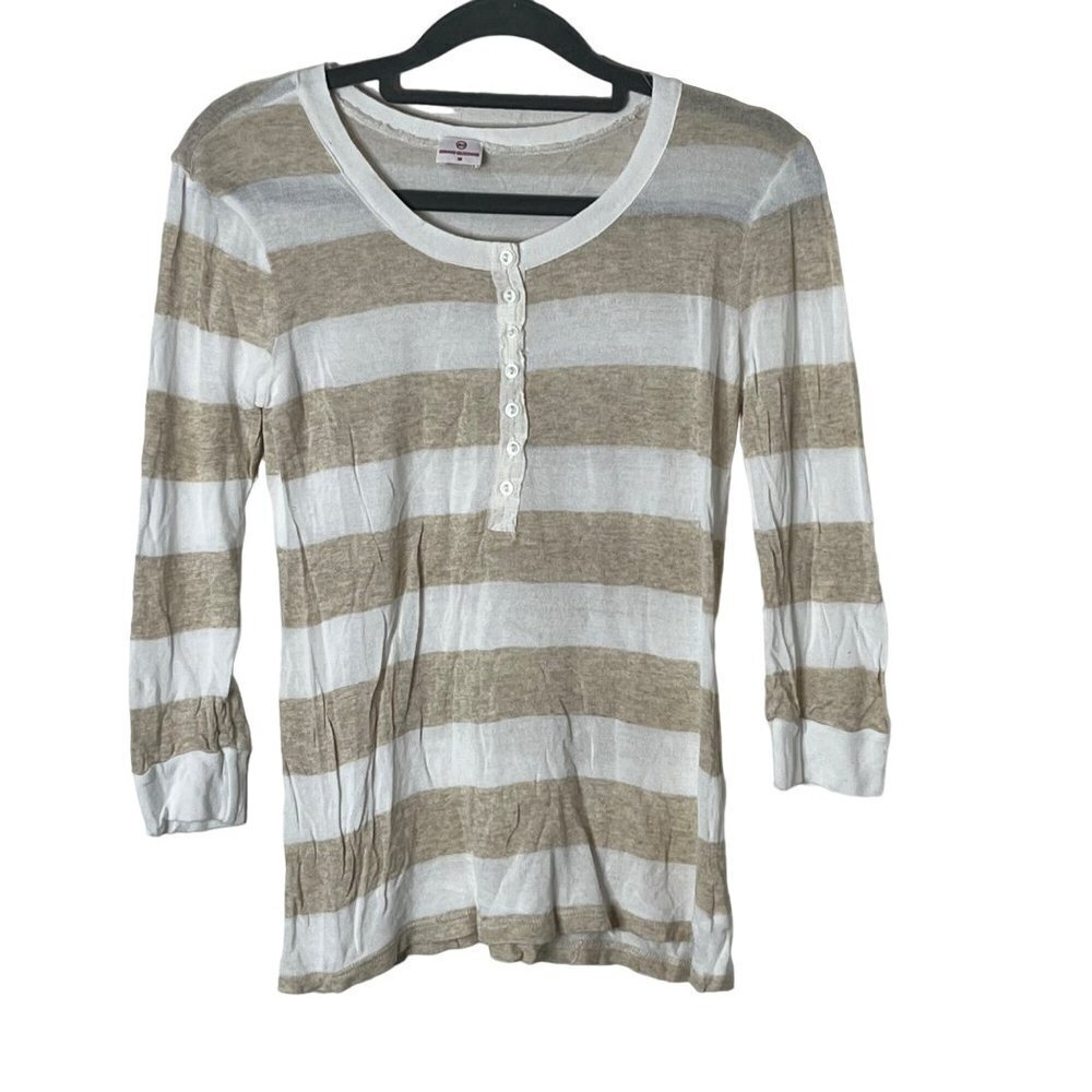 Adriano Goldschmeid‎ ¾ Sleeve Striped Knit Top Popover Brown White Med